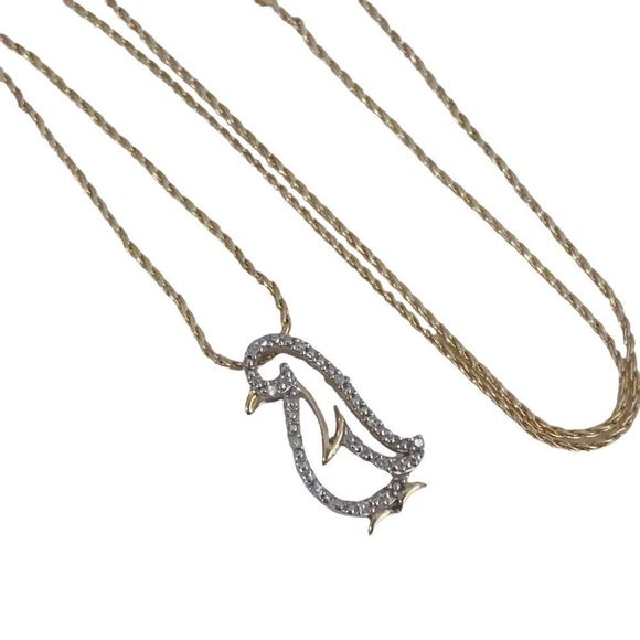14k Solid Yellow Gold Chain with 10K Diamond penguin Pendant Necklace Set - Picture 4 of 6